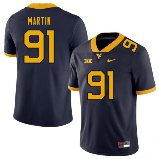 Men's West Virginia Mountaineers NCAA #91 Sean Martin Navy Authentic Nike Stitched College Football Jersey II15R55HT